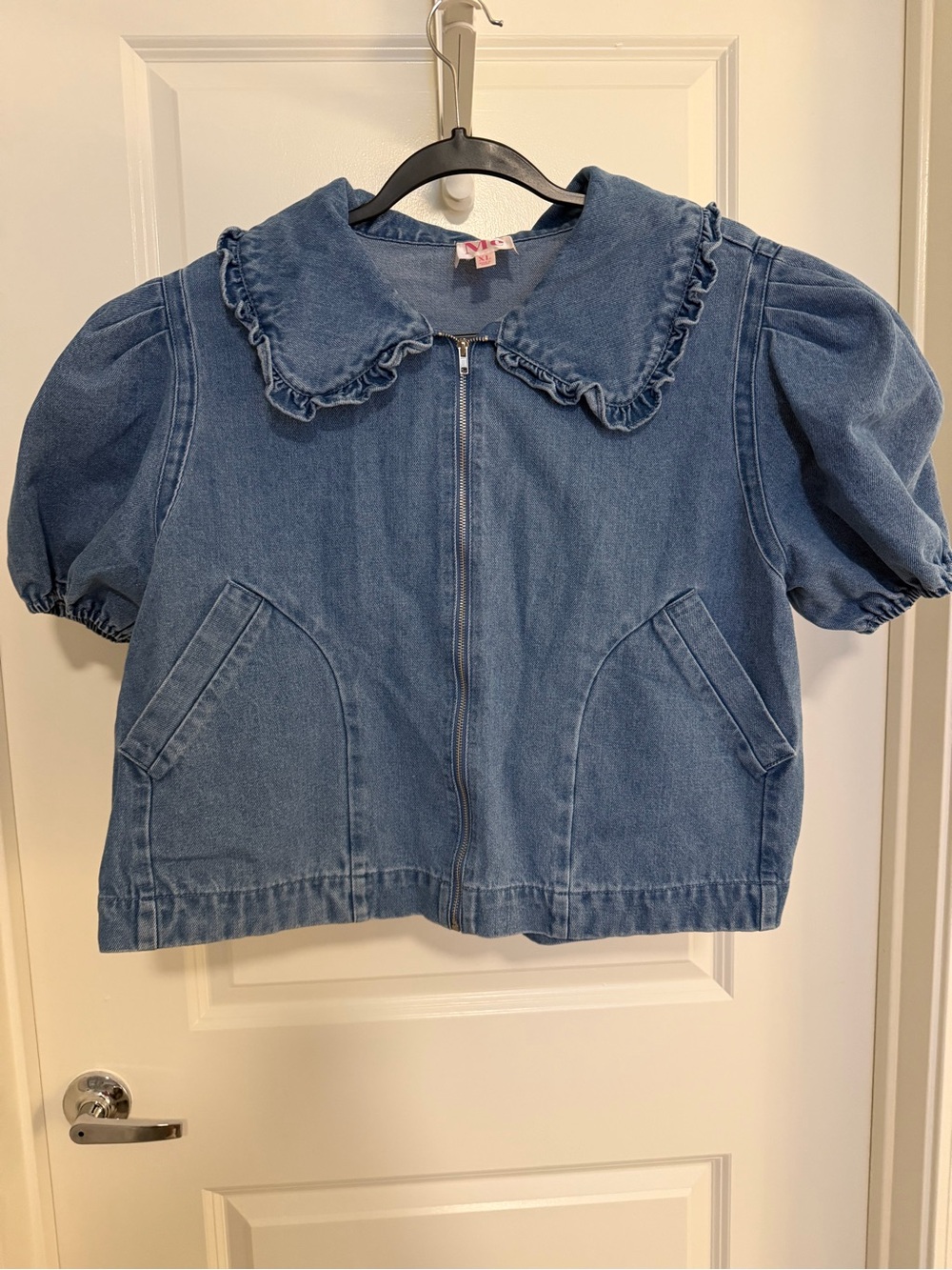 Kids Blue Denim top with Ruffle Collar